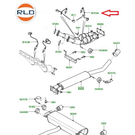 Land rover sonde a oxygene de gaz d'echappement Freelander 2 (LR005793)