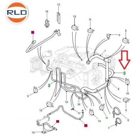 Land rover durite d'eau de la pompe vers vase Defender 90, 110, 130 (PCH117190)