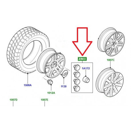 Land rover jeu de 4 ecrous anti vol avec une clé (LR133529)