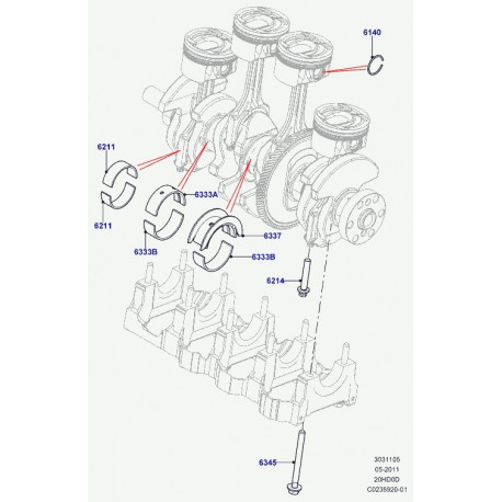 Land rover demi-coussinet de vilebrequin Evoque (LR025032)