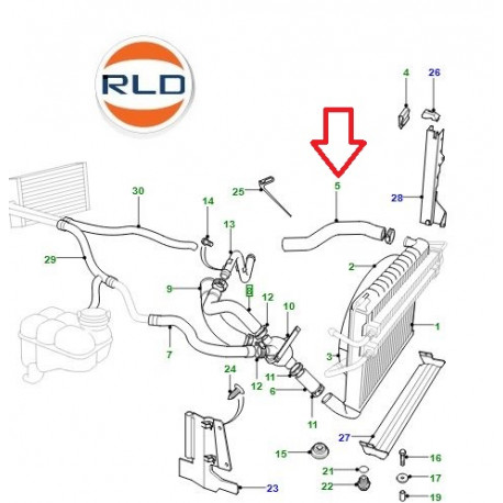 Land rover tuyau flexible radiateur tuyau superieur Range P38 (PCH114840)