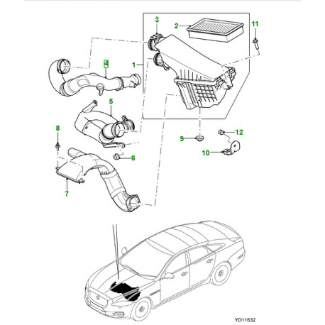 Jaguar tube de prise d'air côté droit XF X250 et XJ X351 (C2Z11322)