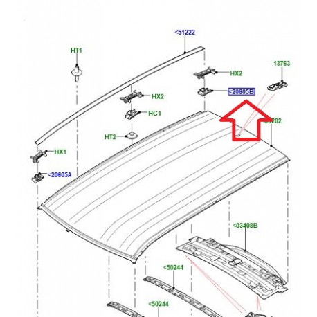 Land rover clip fixation arriere droit  garnissage toit (LR061144)