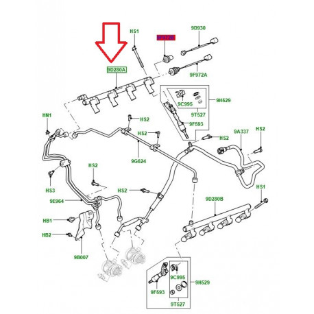 Land rover collecteur de combustible  droit Range Sport (LR024838)
