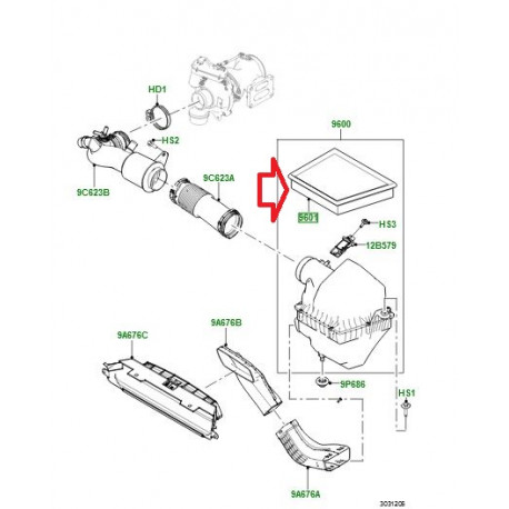 Land rover element filtrant epurateur d'air Velar L560 (LR092258)