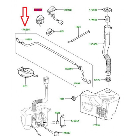 Land rover tuyau flexible lave-glace Discovery 3, Range Sport (DNH000133)