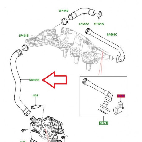 Land rover flexible recirculation gaz carter Evoque (LR001264)