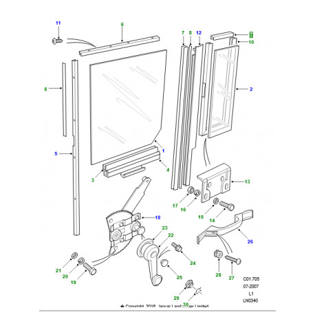 Land rover coulisse de glace de porte (MXC5835)