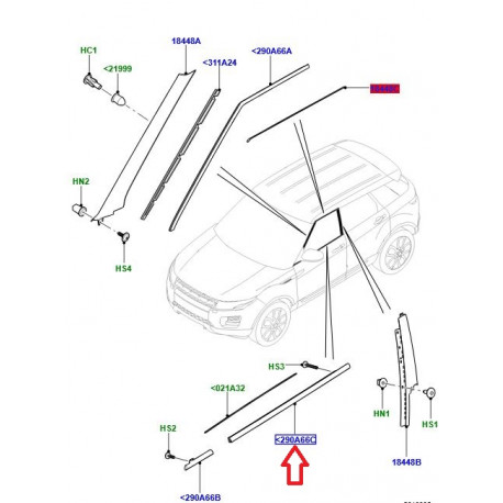 Land rover Lecheur vitre exterieur gauche Evoque 3 portes (LR048554)
