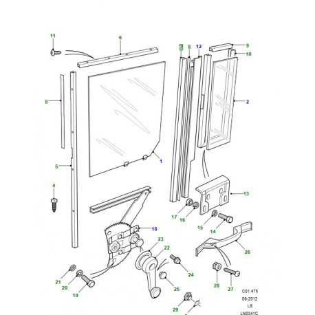 Land rover glissiere de vitre arriere gauche/droit Defender 110,  130 (MXC5834)