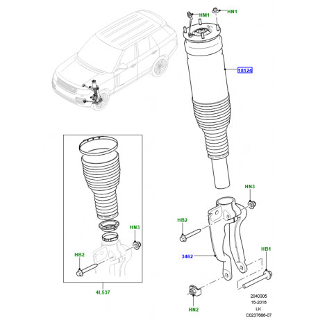 Land rover Amortisseur avant gauche (Empattement long) (LR087096LR)