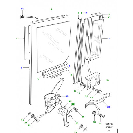 Land rover Poignée de lève-vitre manuel avant gauche ou droit Defender 90, 110, 130 (DBP6287PMA)