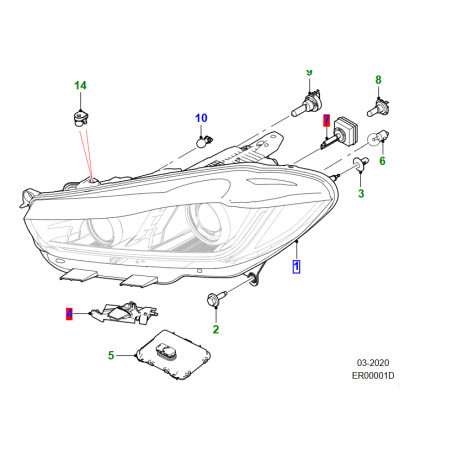 Jaguar projecteur halogène, droit (T4N17209)