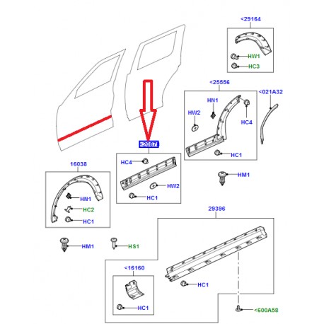 Land rover moulure exterieure porte avant droite (DGP000124PCL)