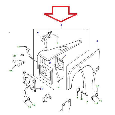 Land rover aile avant droite Defender 90, 110, 130 (ASB710200)