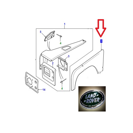 Land rover aile avant gauche partie exterieur Defender 90, 110, 130 (ASB710270)