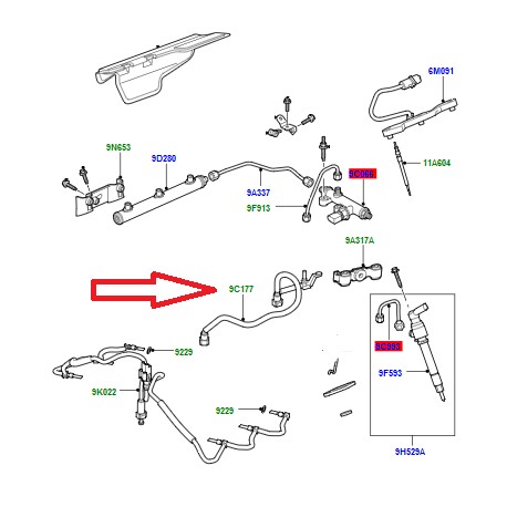 Land rover tuyau retour injecteur Discovery 3, Range Sport (LR005687)