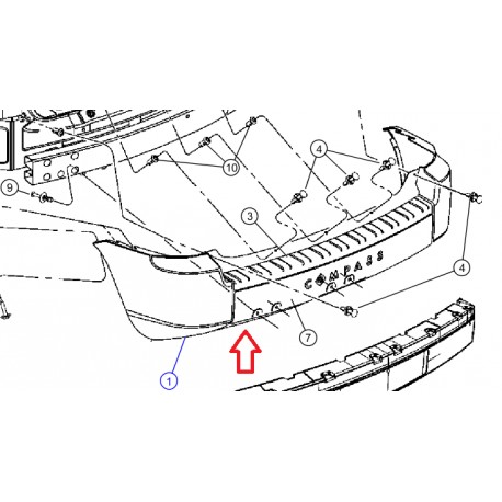 Mopar pare-chocs arrière Compass MK49 (68051223AB)