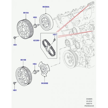 Land rover kit chaine courte supérieur entre arbre a came  Discovery 3, Range Sport (1316113LR)