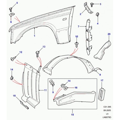 Land rover support fixation d'aile Discovery 2 (ALR8810)