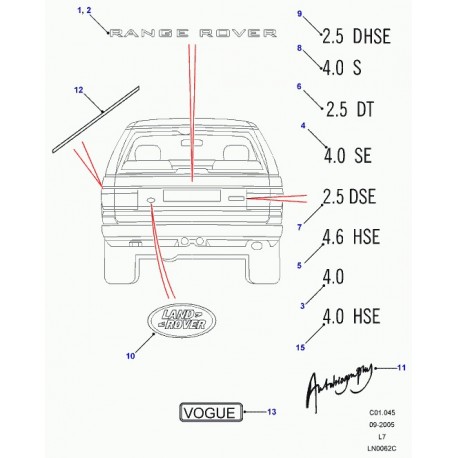 Land rover decalque motif de modele Range P38 (AWR1333PUK)