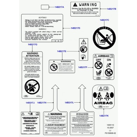 Land rover decalcomanie avertissement airbag Range L322,  P38 (BAC103390)