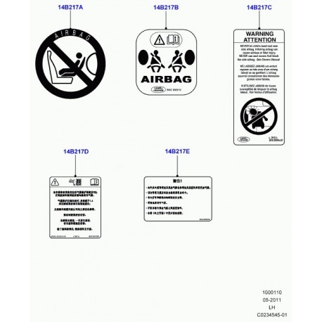 Land rover decalcomanie avertissement airbag Discovery 3, Freelander 1, Evoque, L322, Sport (BAC500890)