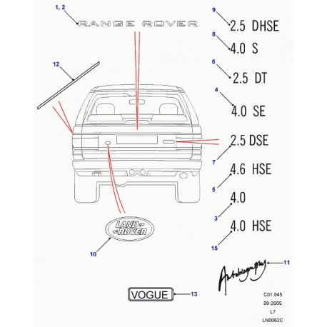 Land rover monogramme capot Range Classic argente,  Evoque,  L322,  P38,  Sport (BTR7939MAD)