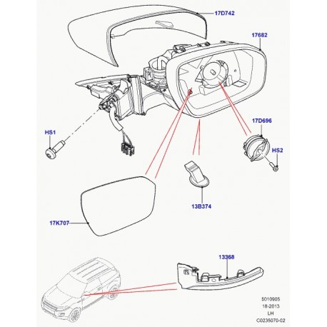 Land rover moteur retroviseur exterieur Discovery 3, Evoque, Range Sport (CRP500031)