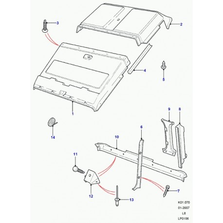 Land rover tole fixation inf.-garniss. lat. Defender 90, 110, 130 (DBB000040LUH)