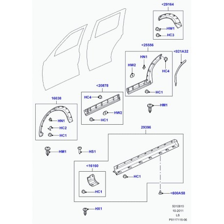 Land rover moulure aile avant gauche Discovery 3 (DFJ000032PCL)