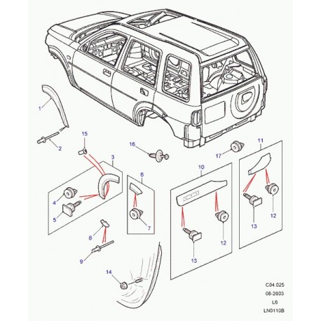 Land rover garnissage de passage de roue Freelander 1 (DFK500060PMA)