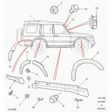 Land rover moulure exterieure porte Discovery 2 (DFK500190PMA)