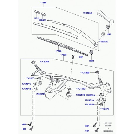 Land rover balai d'essuie glace avant Range L322 (LR155029)